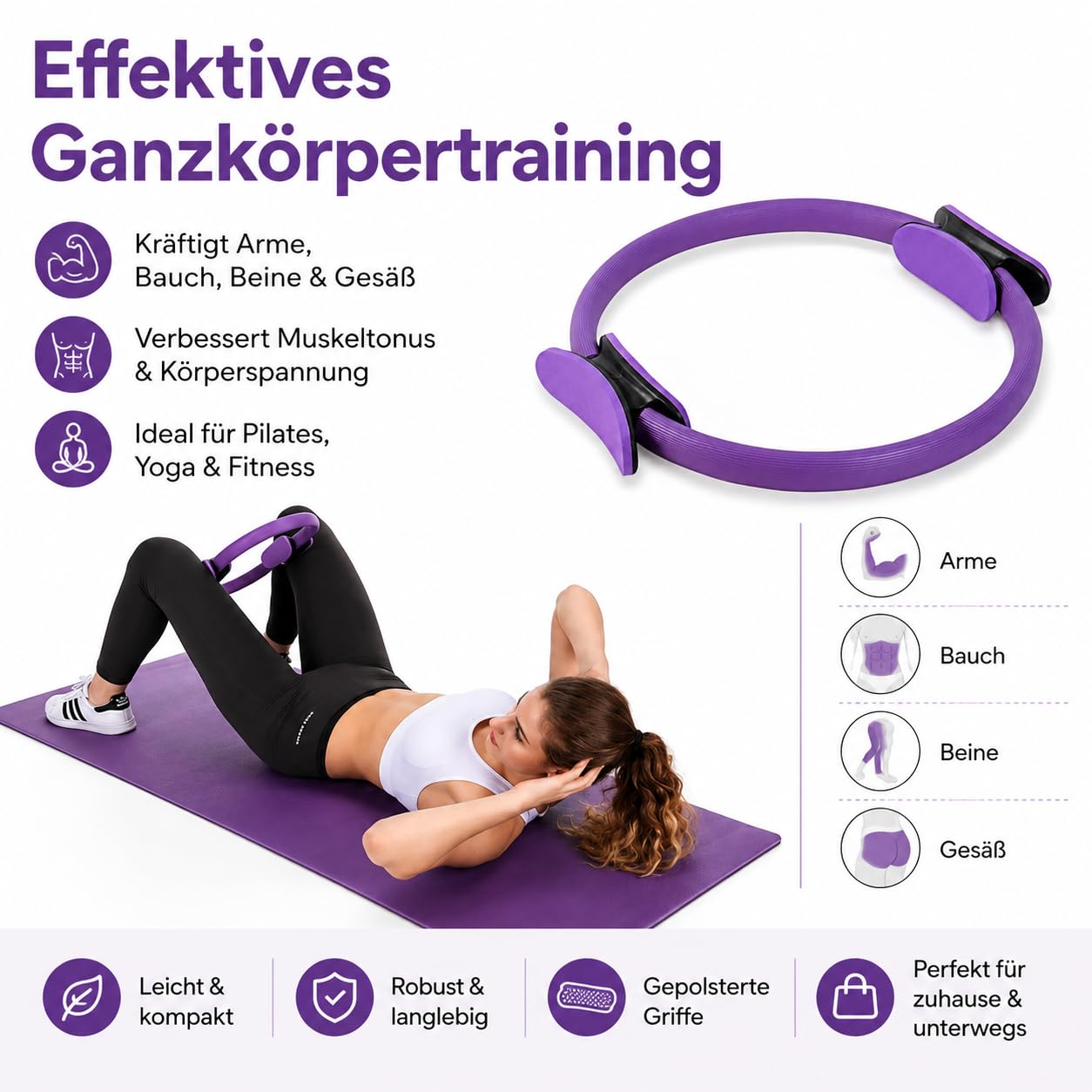 Generisch Pilates Ring Widerstandsring, Exercise Ringe, Doppelgriff Pilates Yoga Rings, Magischer Ring, Fitness, Yoga, Gymnastik, Training, Pilates Zubehör（Lila）