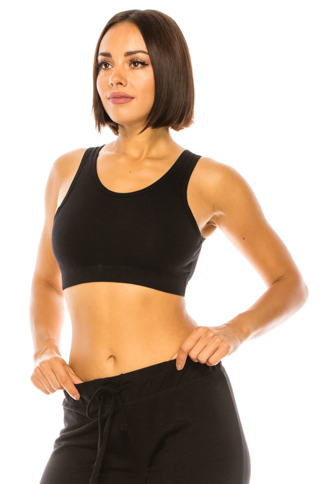 RENESEILLE Woman’s Sports Bra Tank – Sleeveless No Padding Double Layer Crop Top Active Yoga Running Workout Cropped Basic SB150 Black XL