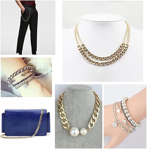 Miniatura 9 de N/C Cadenas de aluminio de 15 pies de eslabones de perlas de imitación, cadena de eslabones trenzados, cadenas de cable cruzado con colgante de