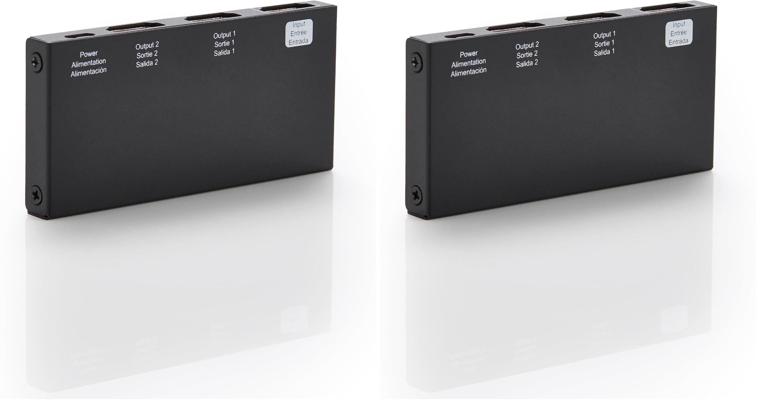 Amazon Basics Sdoppiatore HDMI 1 in 2 out, 4K@60Hz per doppio monitor, solo specchio, nero (Confezione da 2)