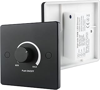 VIPMOON DC 12V-24V LED Dimmer Switch, Push ON/OFF Rotary Control Dimmer Switches, High Side PWM Dimmer for Dimmable Lights in RV Auto, Camping Trailers, Boats, Caravans, Black