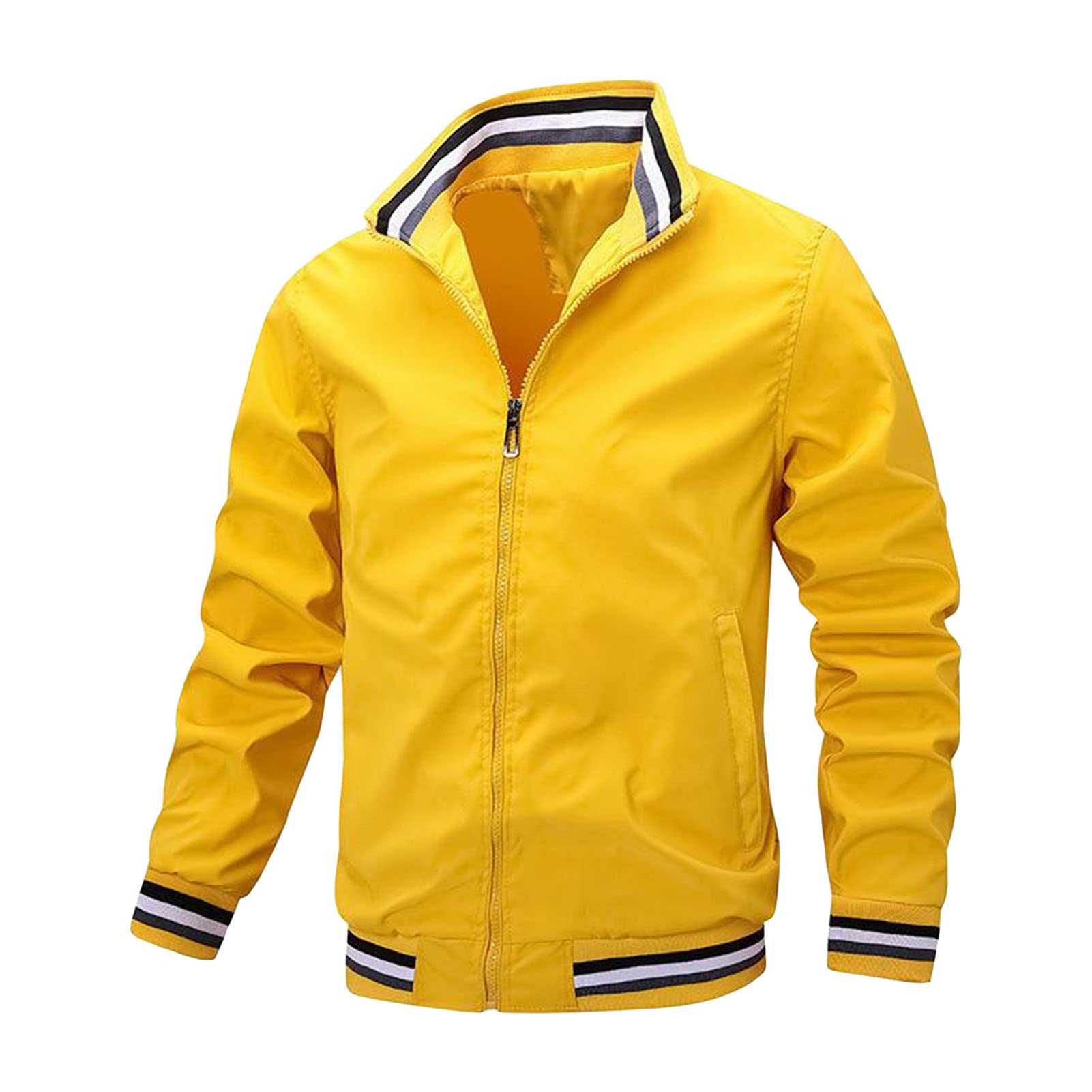 Maiyifu-GJ Men Lightweight Windproof Bomber Jacket Slim Casual Full Zip Softshell Coat Outdoor Spring Breathable Windbreaker (Yellow,XX-Large)