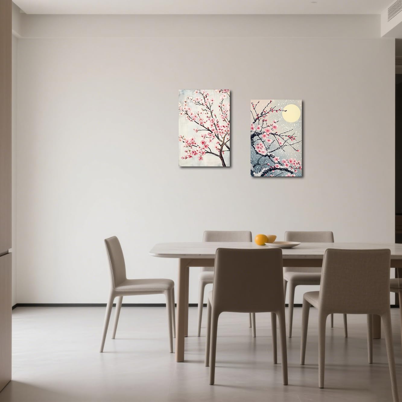 SWQYLB Cherry Picture for Wall Cherry Blossom Tree Canvas Wall Art Japanese Landscape Poster Prints Pink Floral Painting for Bedroom Office Decor Framed (11x14inchx2 Pieces)