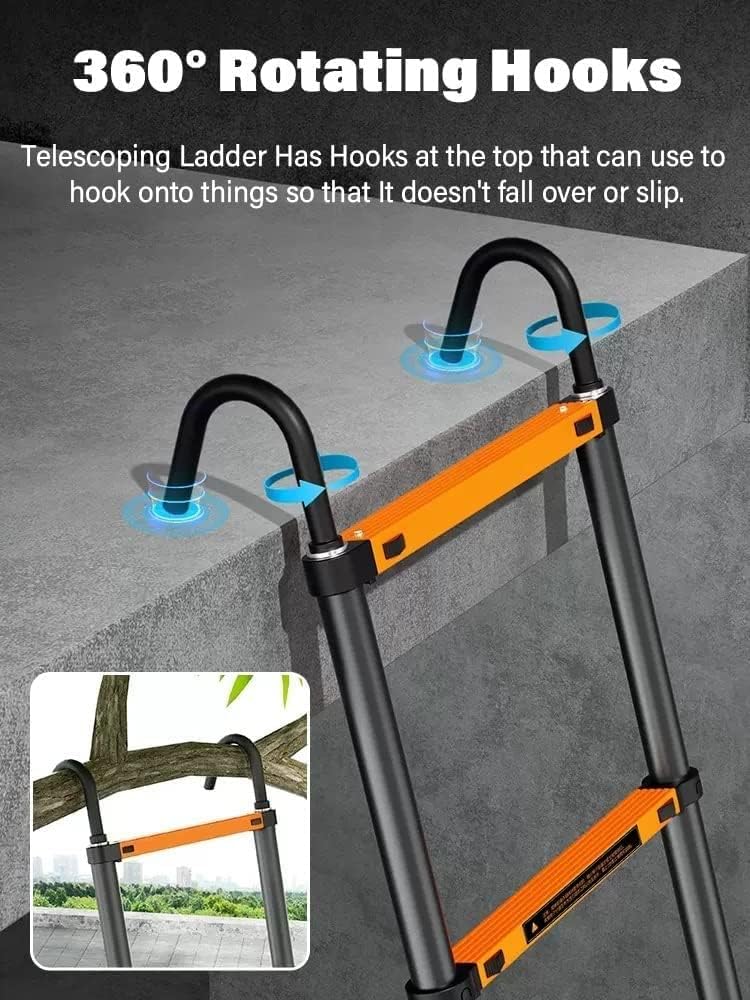 8M Telescopic Ladder with Detachable Hook Multi Purpose Loft Ladder for Home Outdoor Use 330lb Capacity 7.5ft Foldable Extension Step Ladder