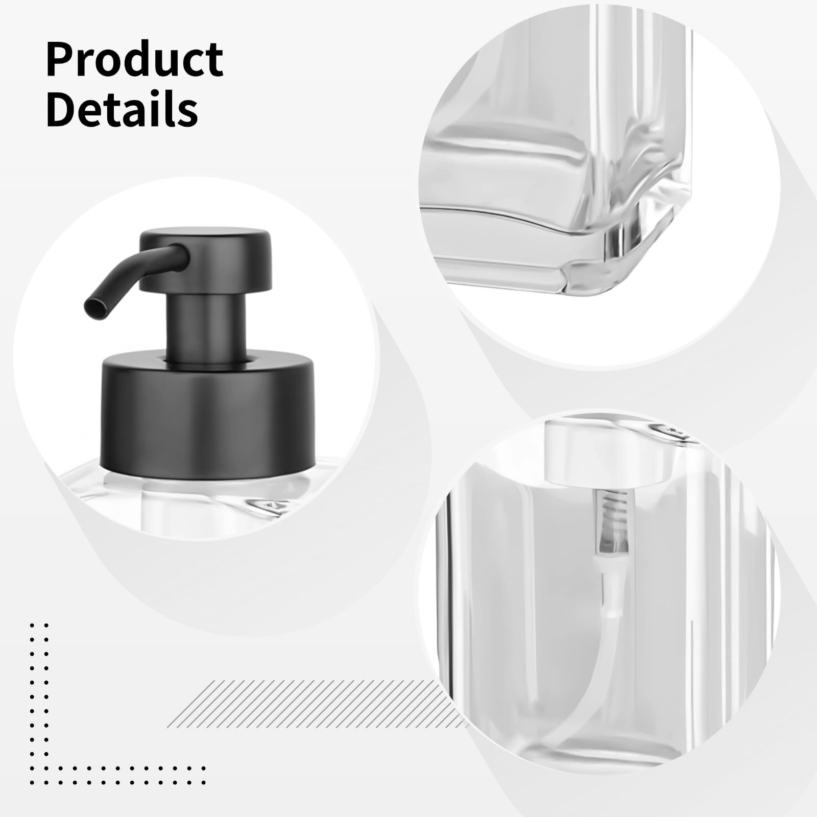 2 STK. Schaumseifenspender aus Glas, 12 oz Glas-Seifenspender mit Pumpkopf, nachfüllbare Flasche für Bad und Küche, rechteckig, mit 6 Etiketten für Ordnung