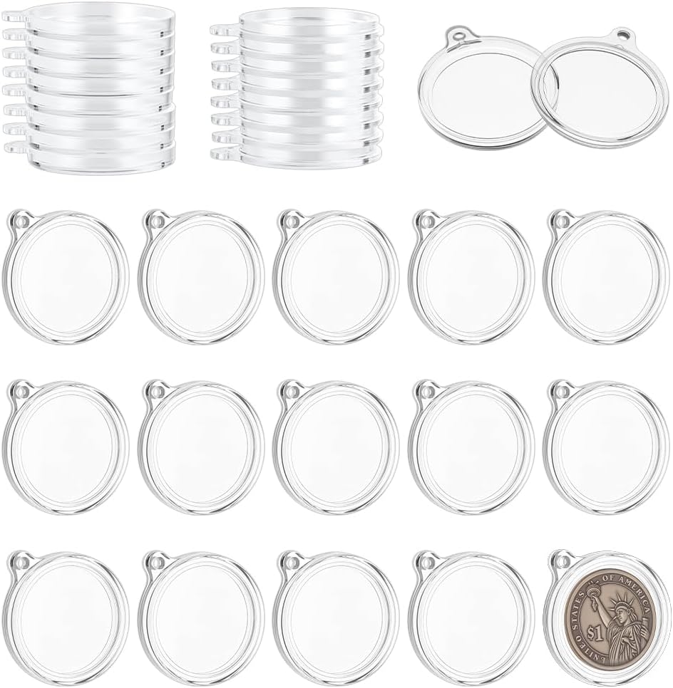 FINGERINSPIRE Clear Coin Holder Keychain Box Round Acrylic Coin Protect Pendants Coins Keychain Display Case for Collectors
