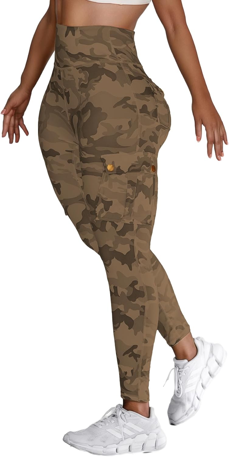 Cargo Leggings with Pockets for Women High Waist Butt Lifting Leggings Tummy Control Yoga Pants - Image 4
