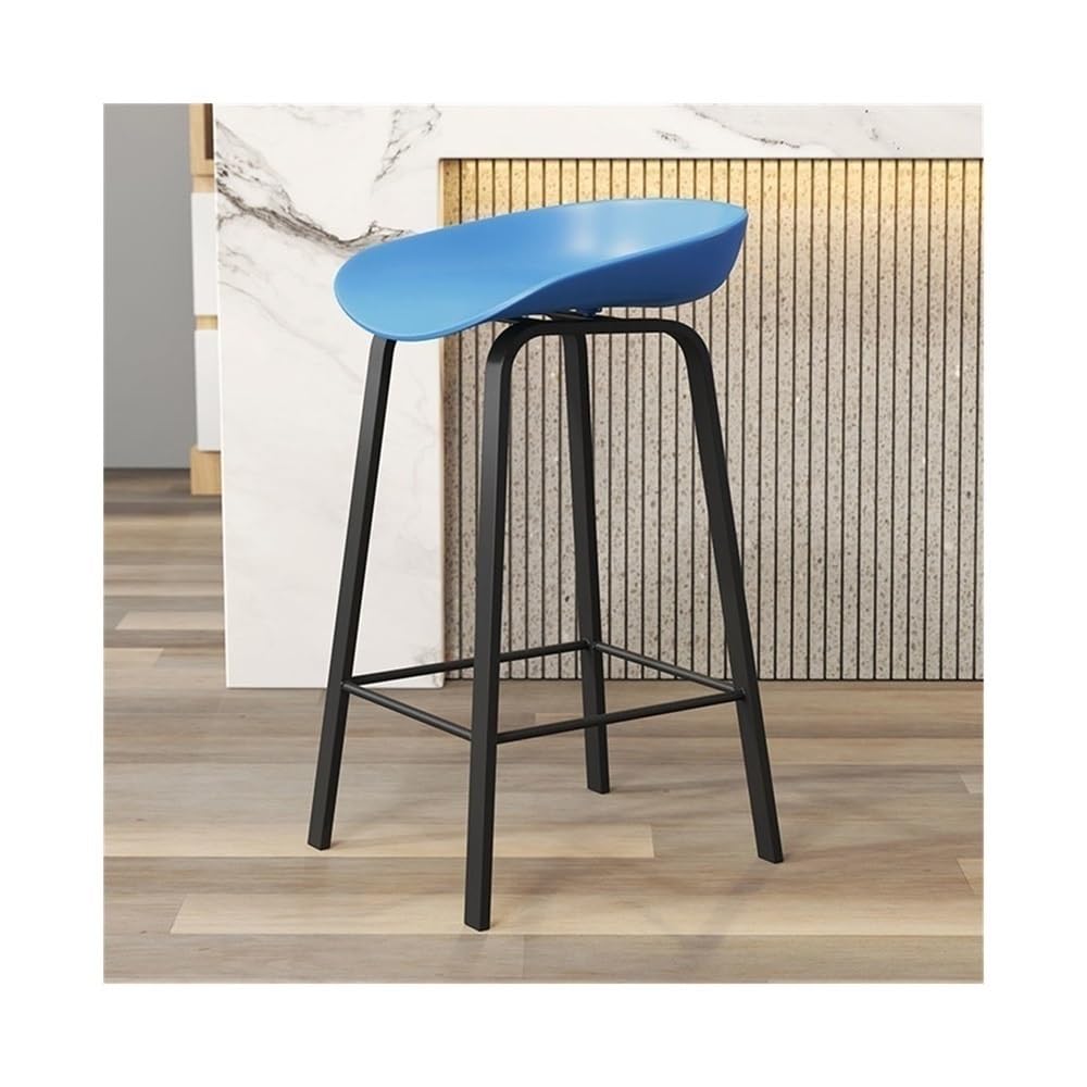 Tabouret de bar bleu en bois et fer, chaise haute de loisirs pour restaurant et maison 65 cm