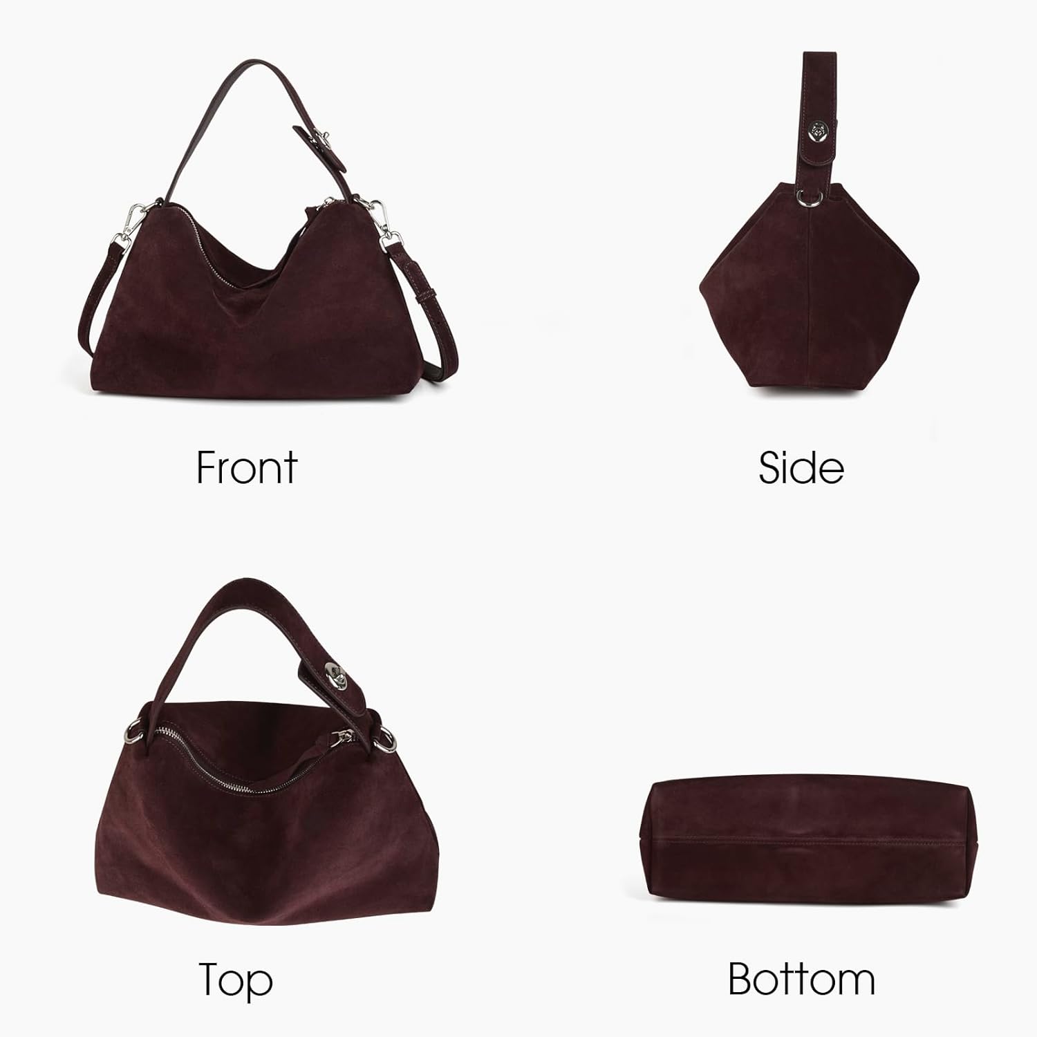 Premium Suede Leather Crossbody Bags for Women, Slouchy Suede Shoulder Bag with Adjustable Strap and Tote Handbag - Image 3