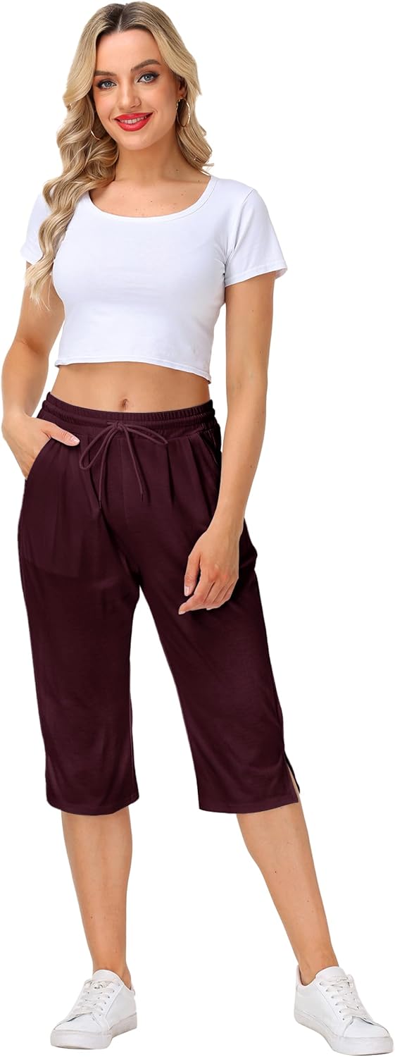 Women Yoga Capri Pants Comfy Drawstring Lounge Sweatpants with Side Pockets - Image 6
