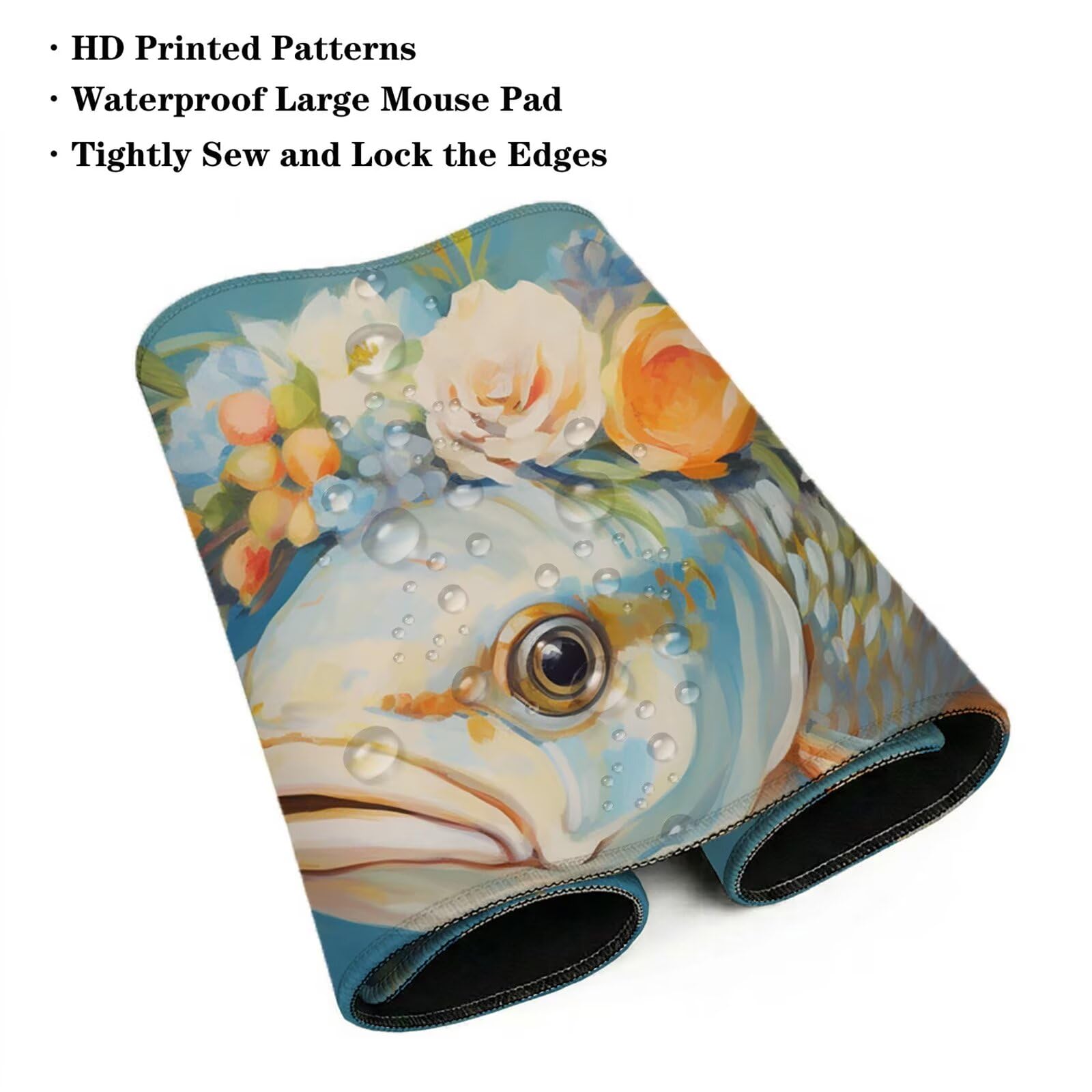 Alfombrilla Ratón XXL 1200 x 600 x 3 mm, Alfombrilla Escritorio, Nórdico Grande Protector de Mesa con Base de Goma Antideslizante y Bordes Cosidos, Impermeable, para Oficina, PC, Gaming (Pez) L-x642