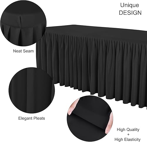 Miniatura 7 de Suppromo Falda de mesa negra para mesas rectangulares de 6 pies, resistente a las arrugas, mantel elástico para fiesta de cumpleaños, baby shower,