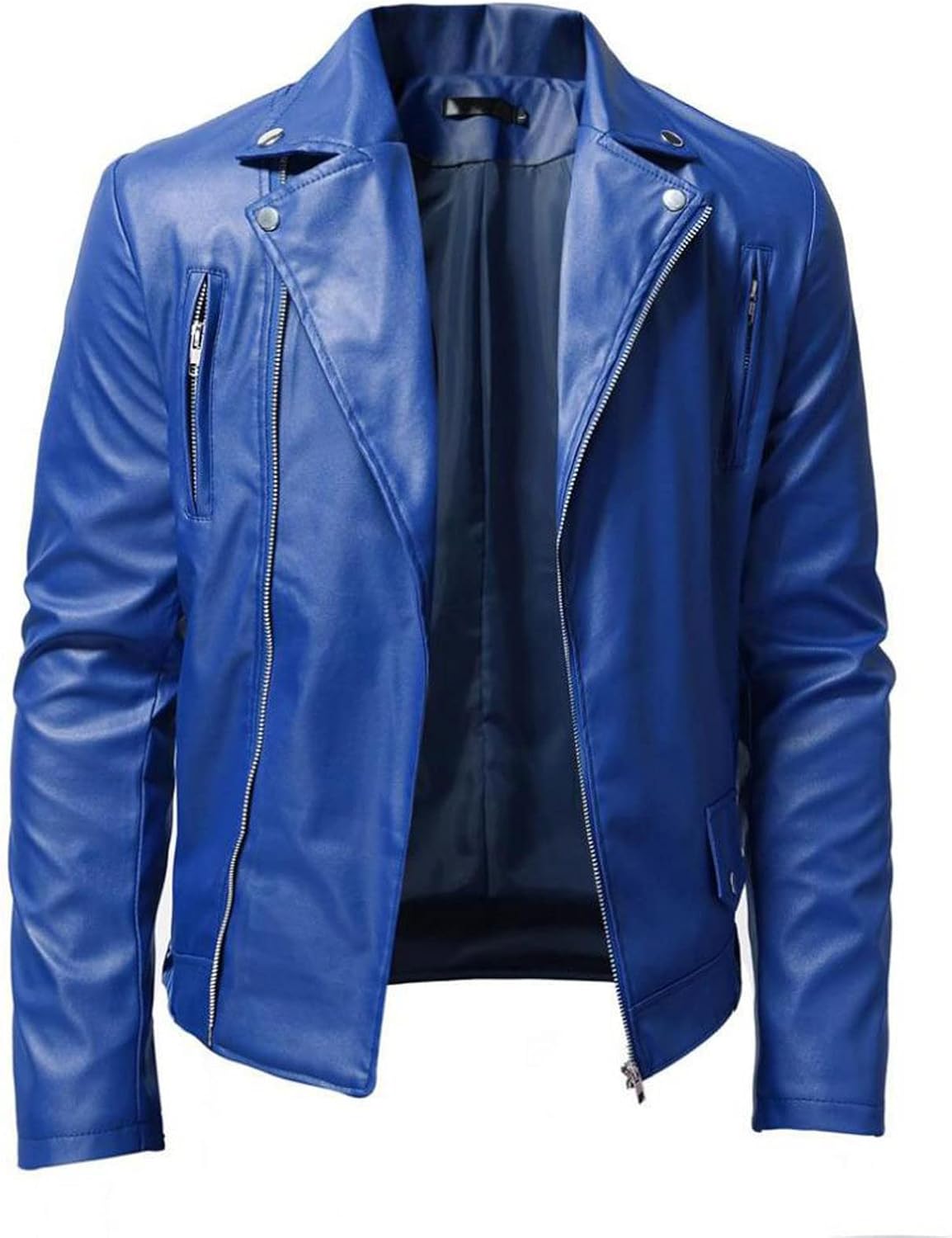 XUNRYAN Men's Faux-Leather Jacket Casual Cropped Windproof Vegan PU Motorcycle Jacket Short Coat with Zipper Pockets