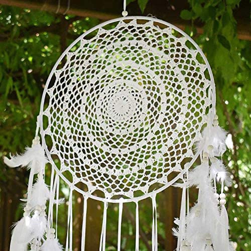 Easybravo Large Boho Dream Catcher With White Feather Macrame Wall Hanging For Vintage Wedding Home Decorations 13.7In Circle 45.3In Long #TOP4