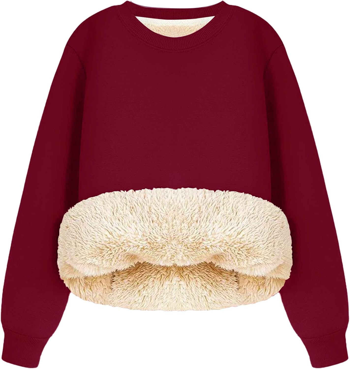 Flygo Women's Winter Fleece Sherpa Lined Sweatshirt Crewneck Pullover Long Sleeve Thermal Warm Thick Heavyweight Tops