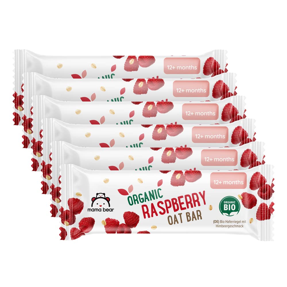 Amazon Brand - Mama Bear Organic Wholegrain Oat Bars, Raspberry Flavour, 20g, Pack of 6