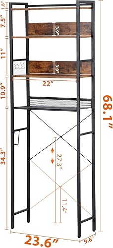 Miniatura 2 de SUPER DEAL Estante de almacenamiento sobre el inodoro, organizador de baño de 4 niveles, estante de madera, color marrón rústico