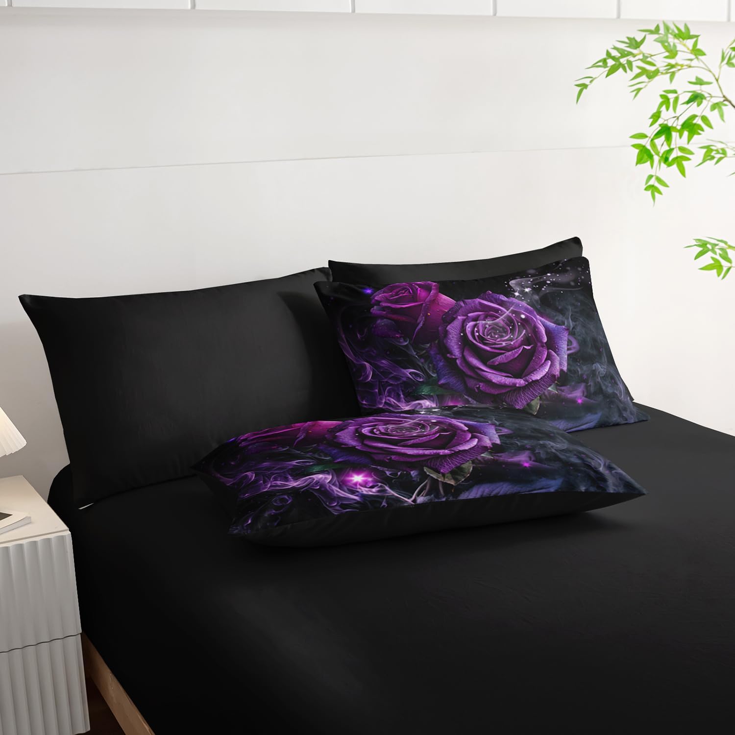 AILONEN 7-Piece Purple Rose Comforter Sets Queen Size for Girls,Romantic 3D Oil Painting Flowers Bedding Set Bed in a Bag,Comforter & Fitted Sheet with Flat Sheet & 2 Pillowcases,2 Pillow Shams