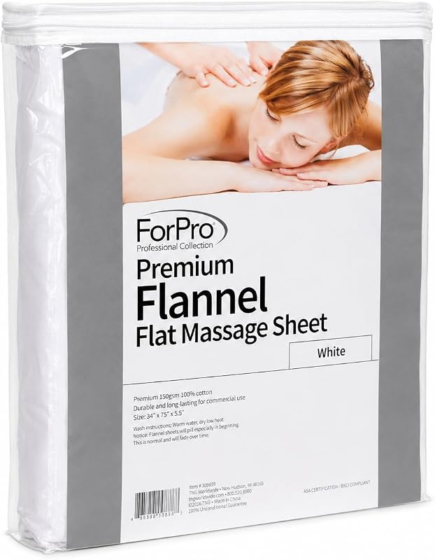 ForPro Premium Flannel Massage Flat Sheet, 100" L x 63" W, White