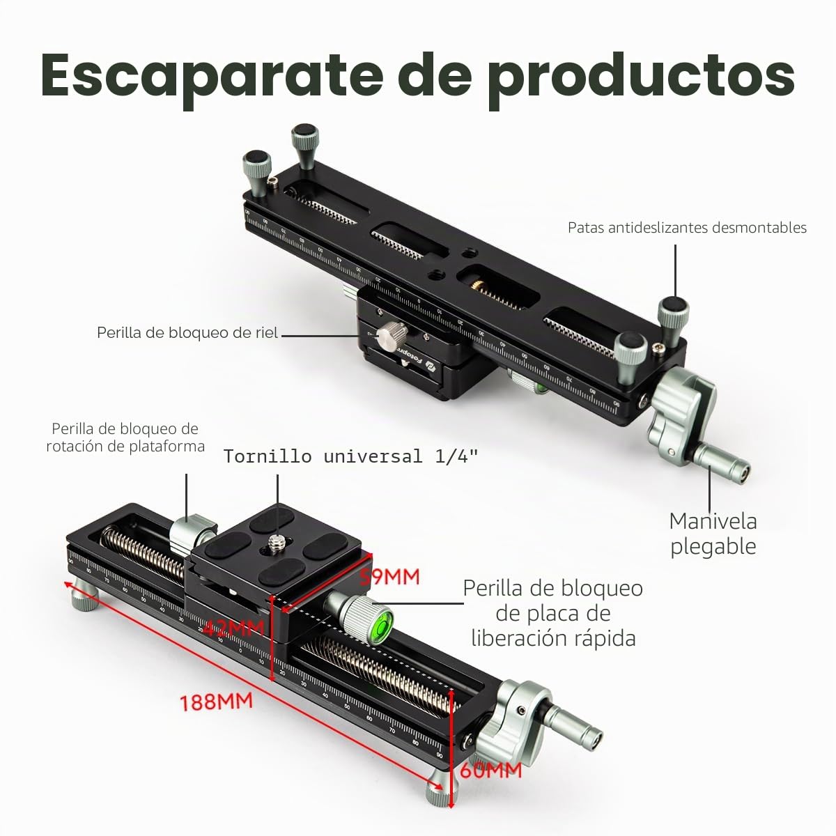 Fotopro Deslizador de Riel de Enfoque Macro para fotografía Macro de Primeros Planos con Placa de liberación rápida de aleación de Aluminio Universal Camera Slider for DSLR Camera Camcorder