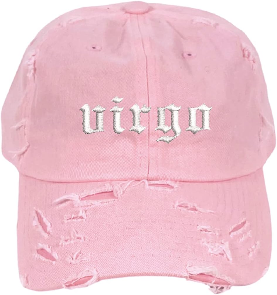 Virgo Lowercase Vintage Distressed Baseball Cap - Unisex Embroidered Distressed Baseball Hat