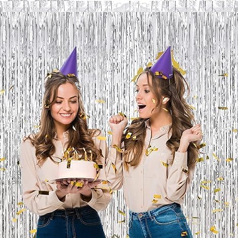 Miniatura 3 de Cortinas de flecos de papel de aluminio de oropel, cortina de flecos plateados para cabina de fotos, telón de fondo de oropel para fiestas,