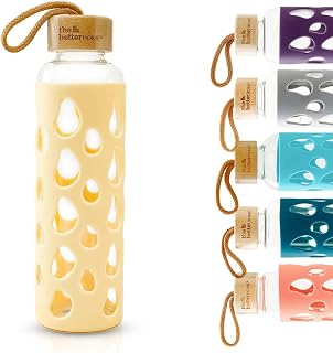 The Better Home Borosilicate Glass Water Bottle with Sleeve 550ml | Non Slip Silicon Sleeve & Bamboo Lid | Fridge Water Bo... Price In India
