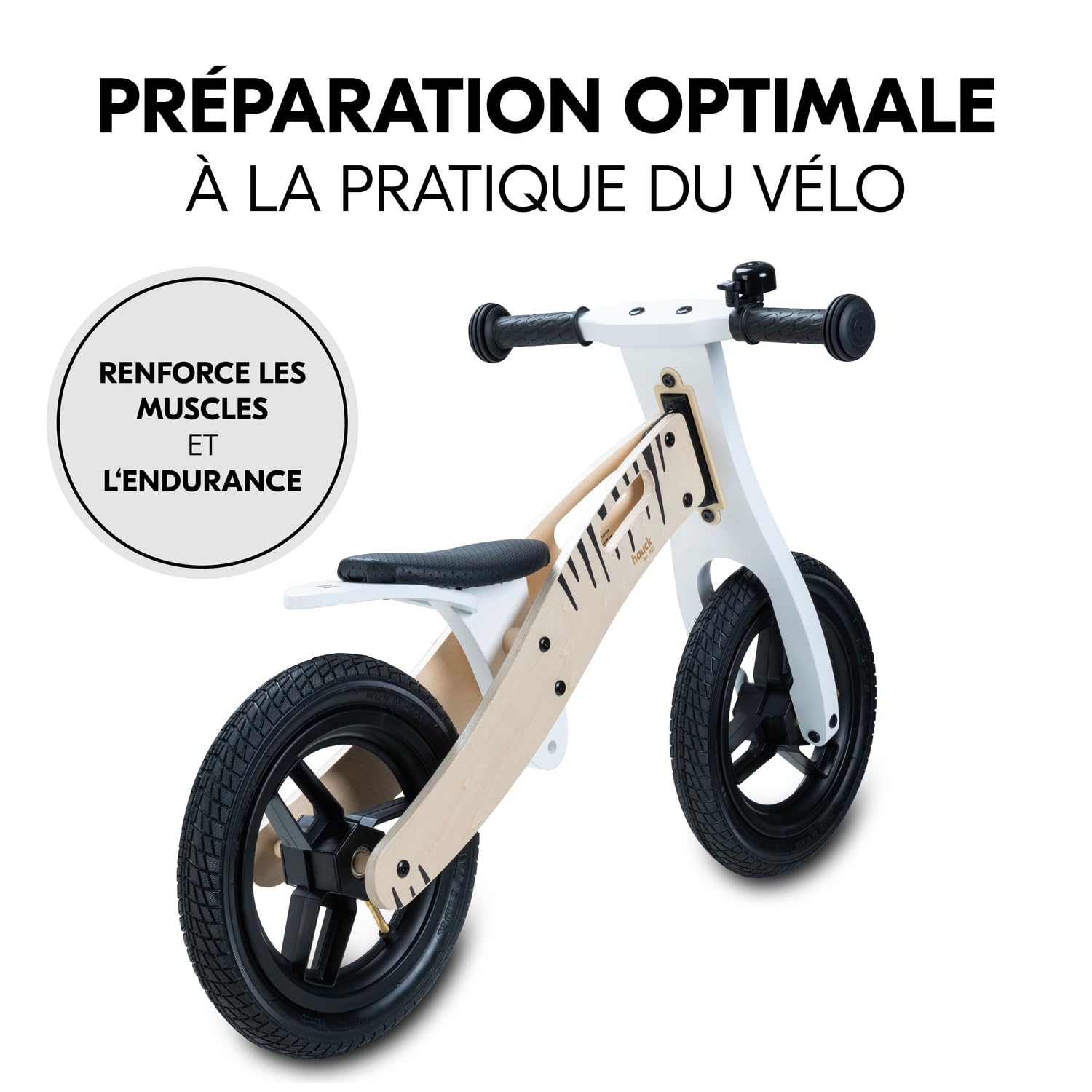 Hauck Draisienne 2 Ans Balance N Ride, Velo Bebe en Bois FSC, Supporte Jusqu'à 20 kg, Selle Réglable, Roues Pneumatiques 12 Pouces, Portable, Sonnette