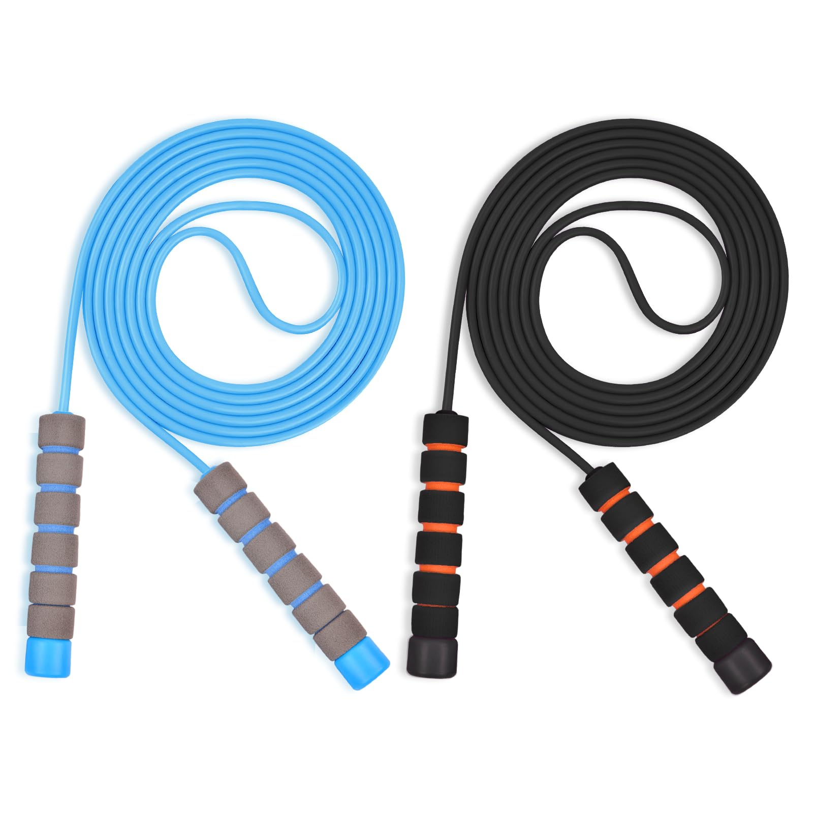 Flintronic Skipping Ropes for Children, 2 Pack Adjustable Jumping Rope for Kids, 2.6m Skipping Rope with Skin-Friendly Foam Handles, Soft Jump Rope for Girls Boys Exercise Workout Outdoor, Blue+Black