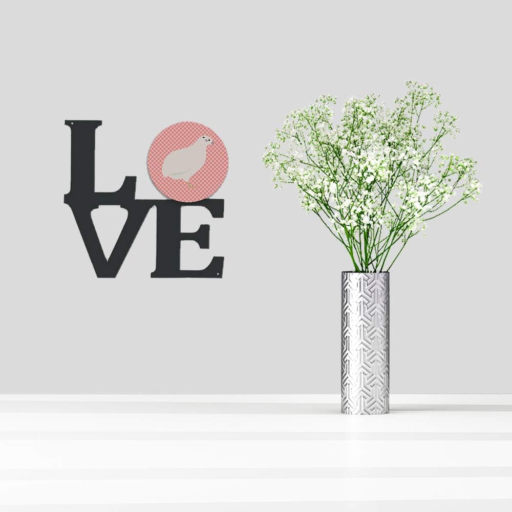 Caroline's Treasures BB7957WALV Texas Quail Pink Check Metal Wall Artwork Love Indoor Outdoor Art Decor Patio, Bathroom, Kitchen Colorful Aluminum and Black Steel Sculpture