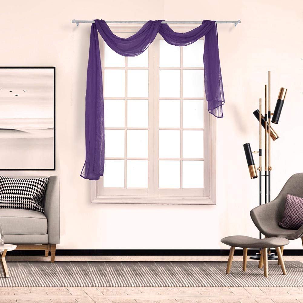 BOYOUTH Beautiful Elegant Solid Color Soft Transparents Voile Window Decor Scarf Valance Topper Curtain Topper Long Window Treatment Scarves for Home Decor,Wedding(35"x78"-Dark Purple) 1 Panel