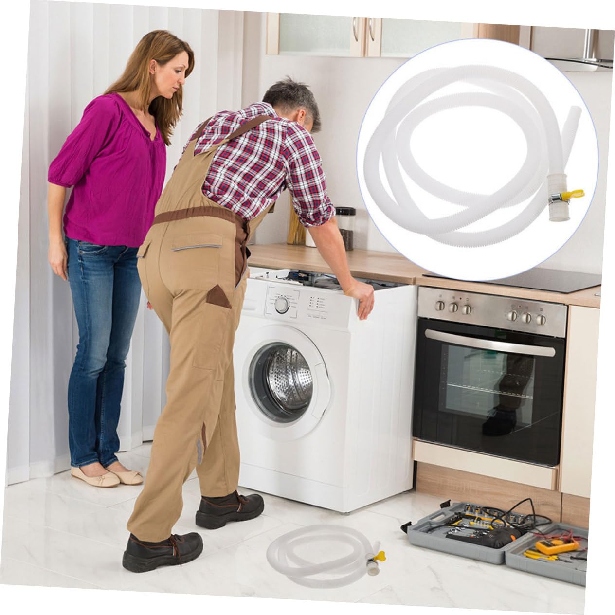 jojofuny Tubo Estensibile per Condizionatore con Morsetto Resistente in Pe e Abs, Flessibile e Durevole per Scarico Condensa Climatizzatore Esterno Bianco