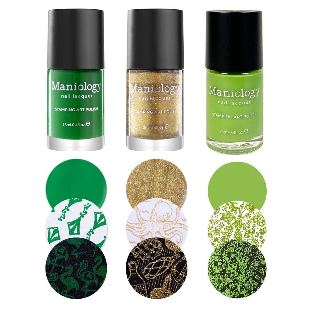 Maniology Lucky Clover Nail Stamping Polish Set, Spring Colors (Sour Apple (B378), Lost Gold (B374), Optimism (B399))