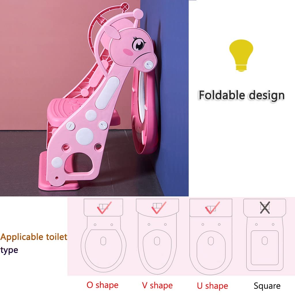 Asiento De Inodoro con Escalera Linda Jirafa Aseo Escalera Asiento con Protección contra Salpicaduras, Plegable Ajustable Reductor WC con Escalera para Niños Y Niñas, Cargar Los Portes 75kg