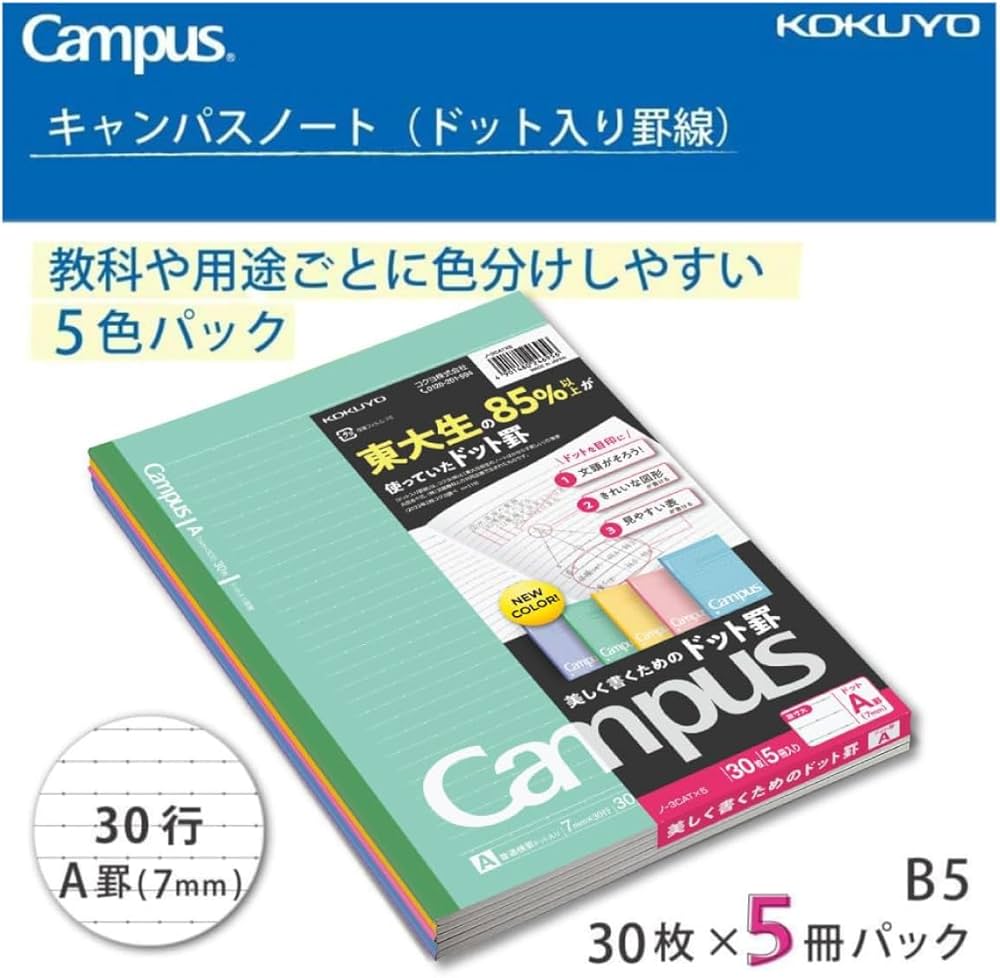 Amazon | コクヨ キャンパスノート ドット入り罫線 色それぞれ5冊