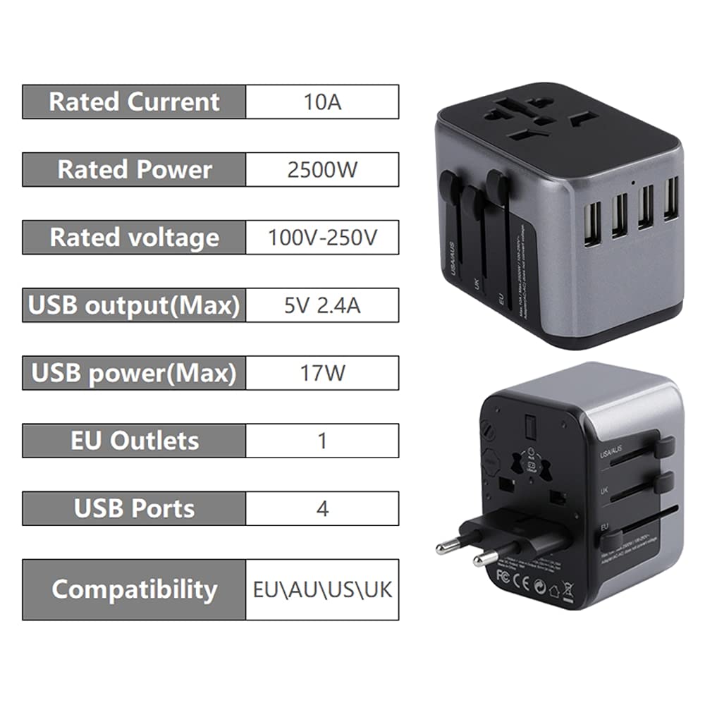 Adattatore di alimentazione universale in tutto il 4. USB Adattatore di caricabatterie per viaggiare con UE US UK AU Plug Socket per caricabatterie da viaggio universale Spina da viaggio per adattator