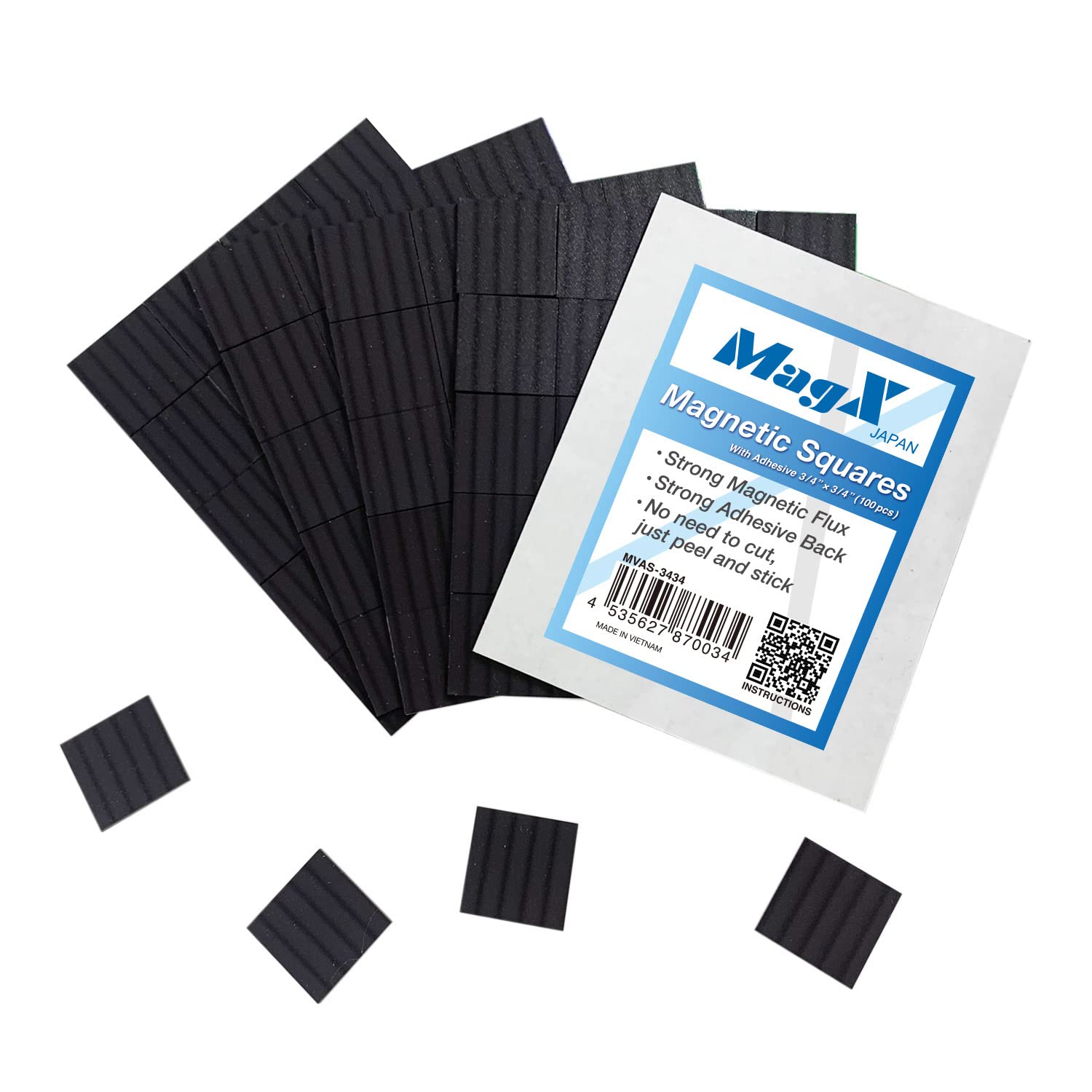 MagX Squares with Adhesive Backing, Each 20 mm x 20 mm, 100