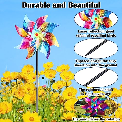 Zeuwets 6 Stücke Vogelabwehr Windrad Windräder Vogelabwehr Vogelabwehr Windmühle Reflektierende Windräder Vogelabwehr Windrad Vogelabwehr Vogelschreck Windrad Dekoration Garten für Protect Garten – Bild 4