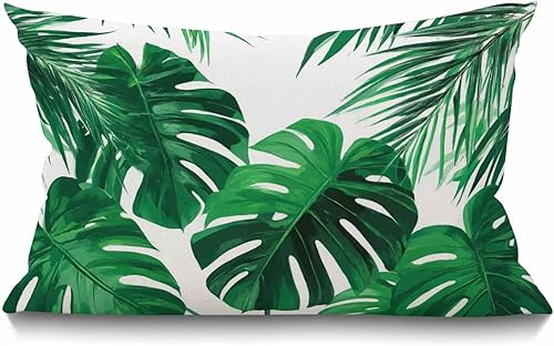 Smooffly Fundas de almohada de granja con hojas de palma tropicales de 12 x 20 pulgadas fundas de almohada lumbares decorativas para el hogar funda