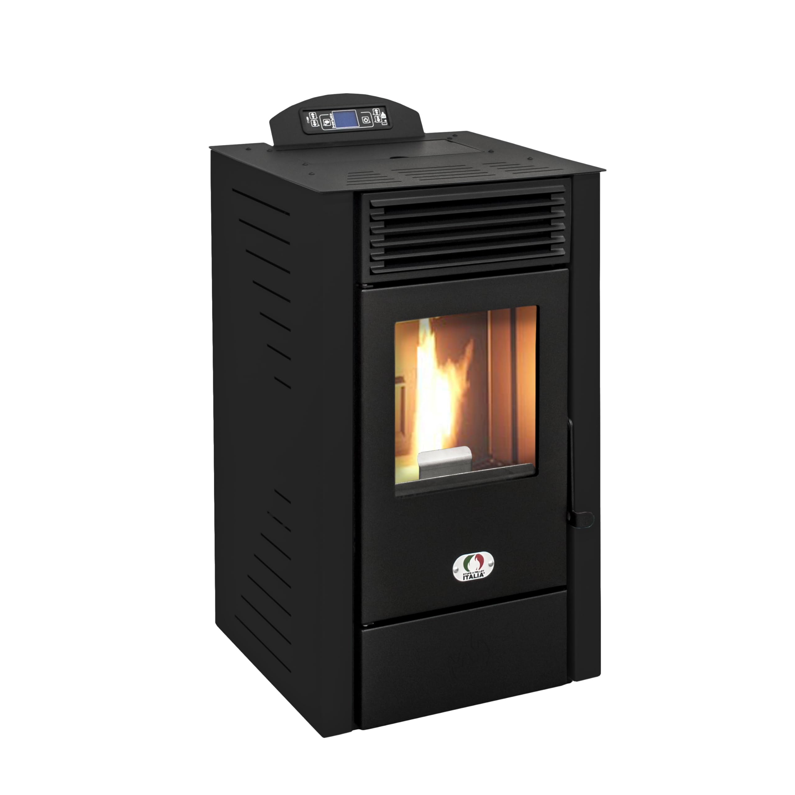 STUFE A PELLET ITALIA California 9 kW 5 Sterne WiFi Pelletöfen Effizienz 92% Heizt 80m² Autonomie 20 Std. Schwarz