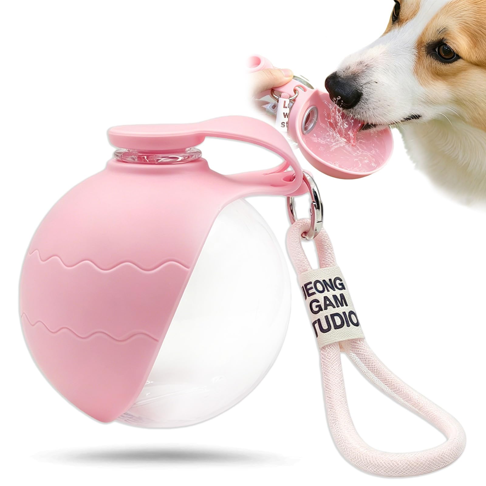 Bebedero Perro Portatil 285 ml, Rosa 2 en 1 Botella Agua Perro