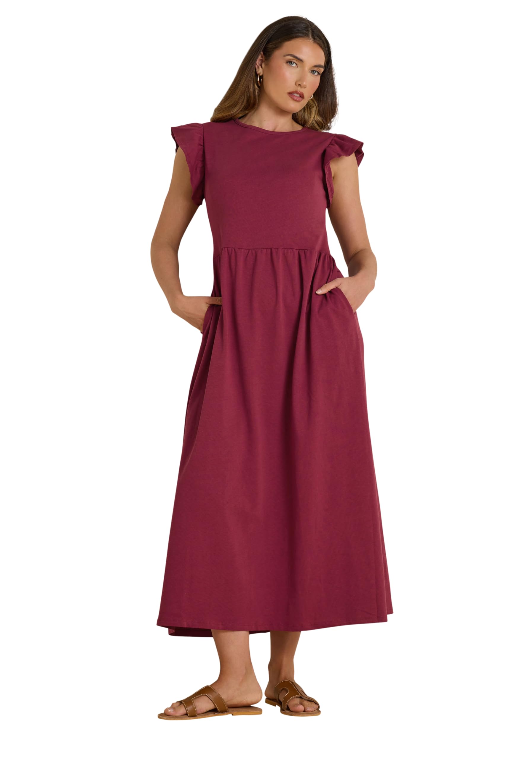 Long Tall Sally Women's Dark Red Tall Frill Smock Maxi Dress In | Size: 18