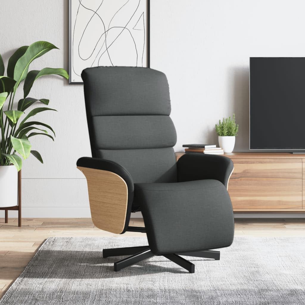 Sillón reclinable gris oscuro con reposapiés, giratorio de 360 grados, cómodo, función de reclinación manual, asiento tapizado, perfecto para sala de estar u oficina