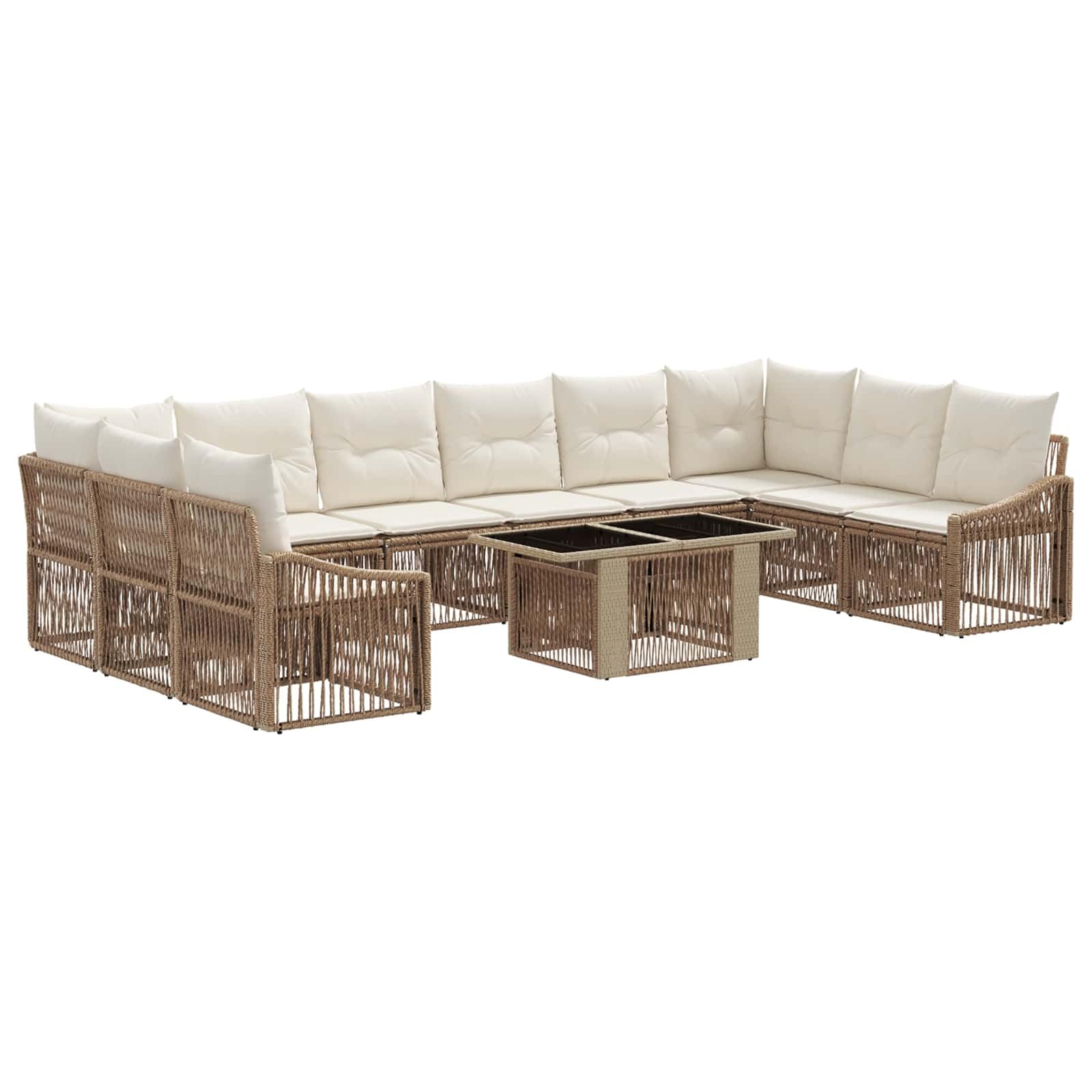 vidaXL Set Divano da Giardino 11 pz Beige e Bianco Crema polyrattan