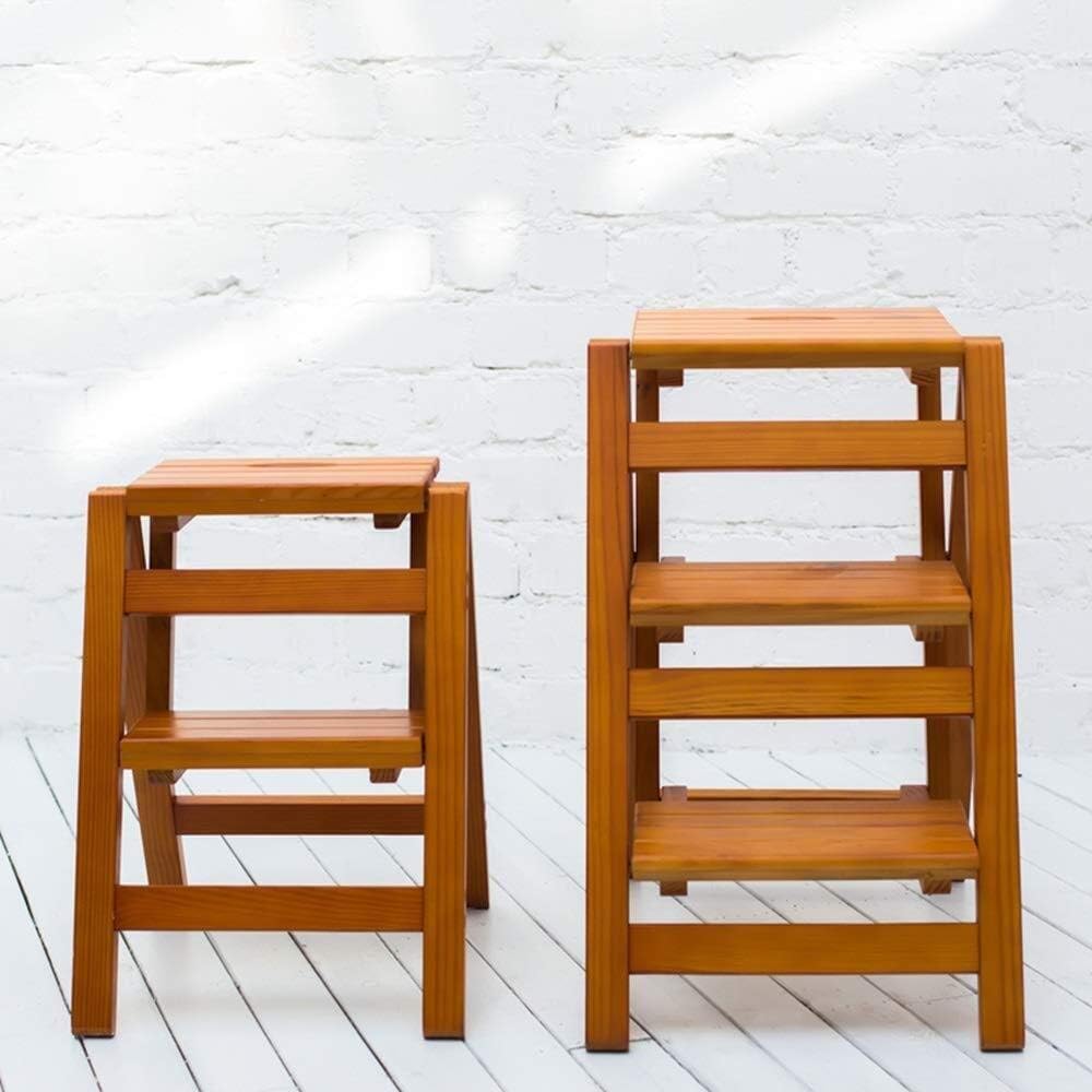 Step Stool, Folding Ascending Ladder, Solid Wood Ladder Chair, Two-Step Ladder, Multi-Function Flower Stand Rack (Color : 2 Steps)