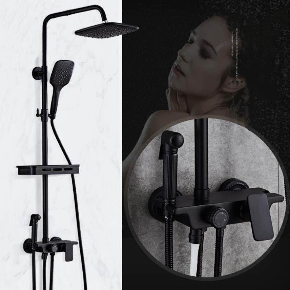 Système de douche noir style européen avec étagère murale et jet hygiénique féminin