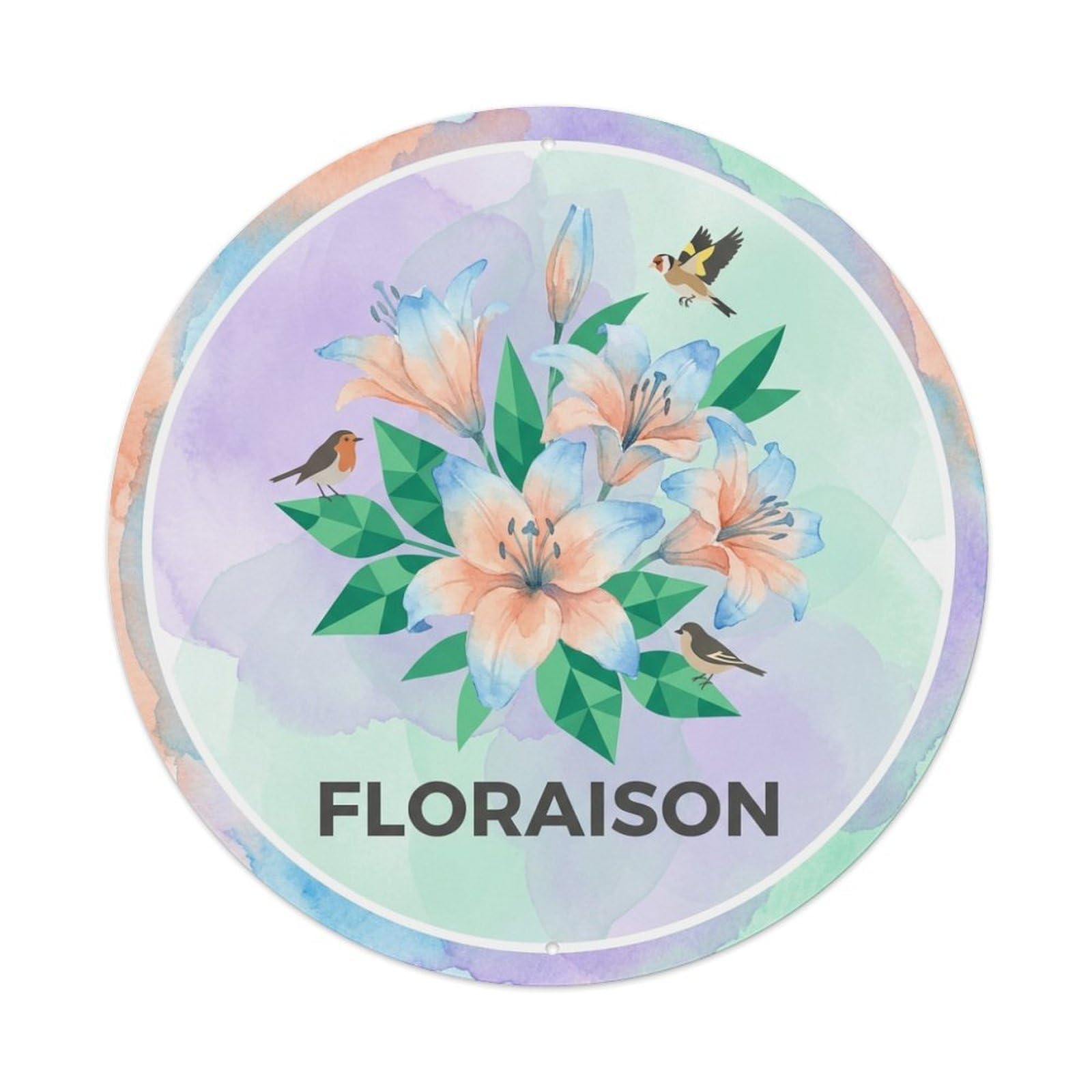 Floraison Watercolor Bird Slogan Lily Bouquet Metal Tin Sign