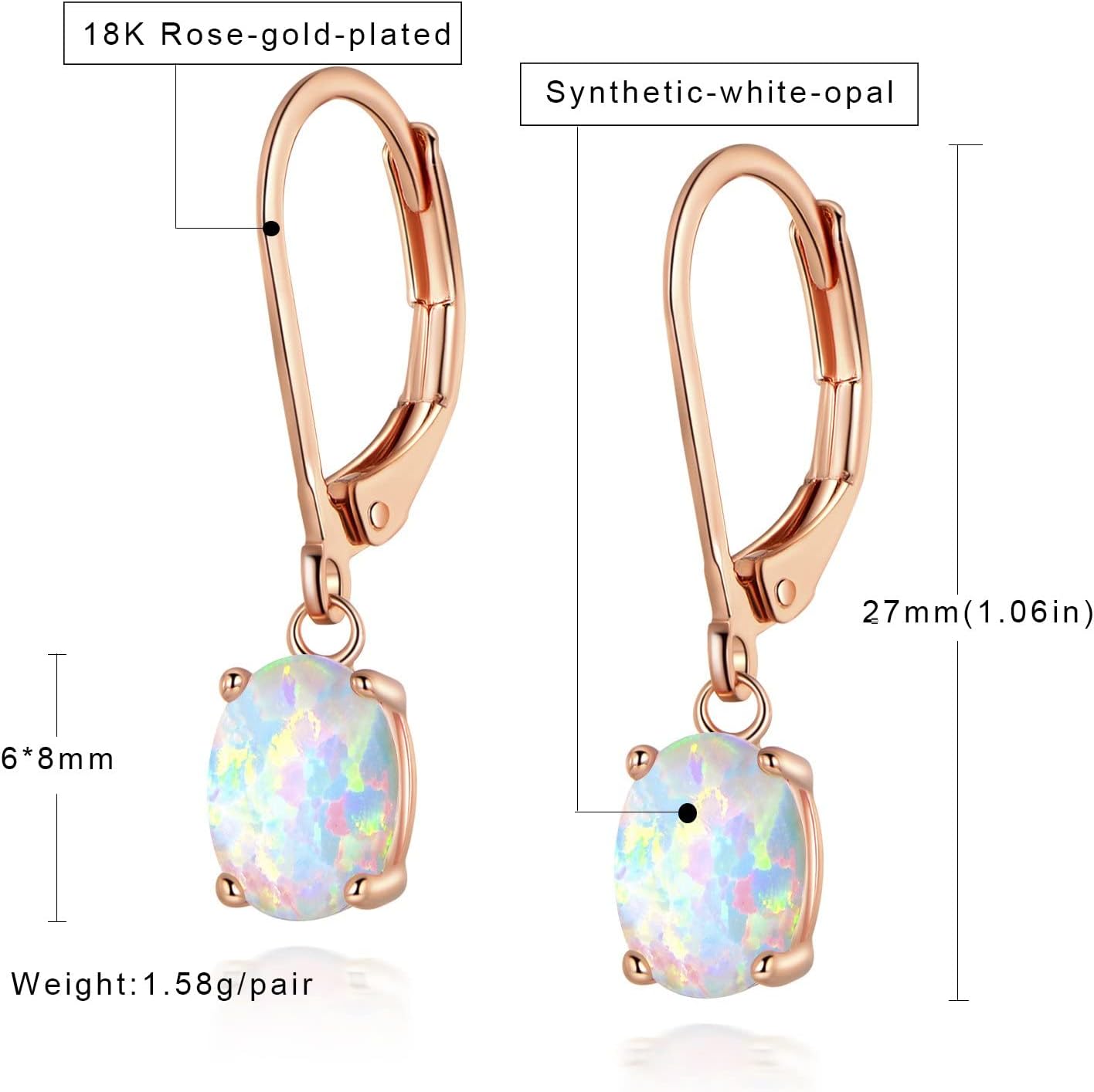 Leverback Dangle Earrings for Women,Created Opal/Amethyst/Topaz Gemstone Drop Earings Hypoallergenic Gifts - Image 6