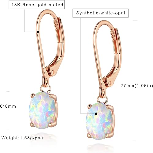 Miniatura 6 de Aretes de ópalo para mujer, chapados en oro blancoamarillorosa de 18 quilates, joyería hipoalergénica, regalos