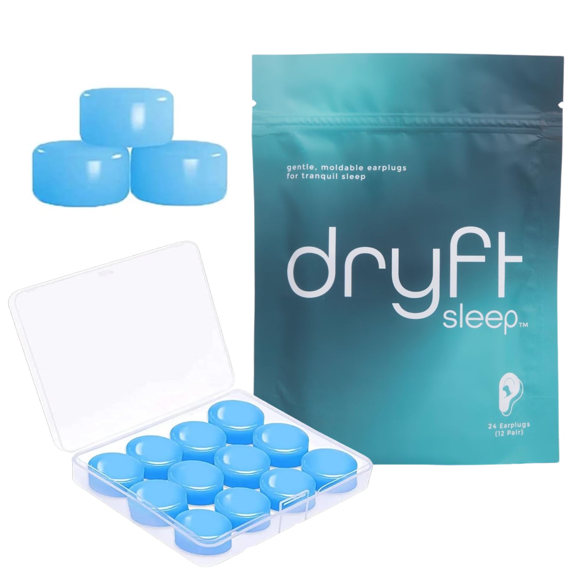Dryft Sleep Silicone Wax Earplugs (12 Pair) | Moldable Earplugs for Sleeping, Concerts & Raves, Work, Focusing, Travel, and Swimming | Noise Reduction
